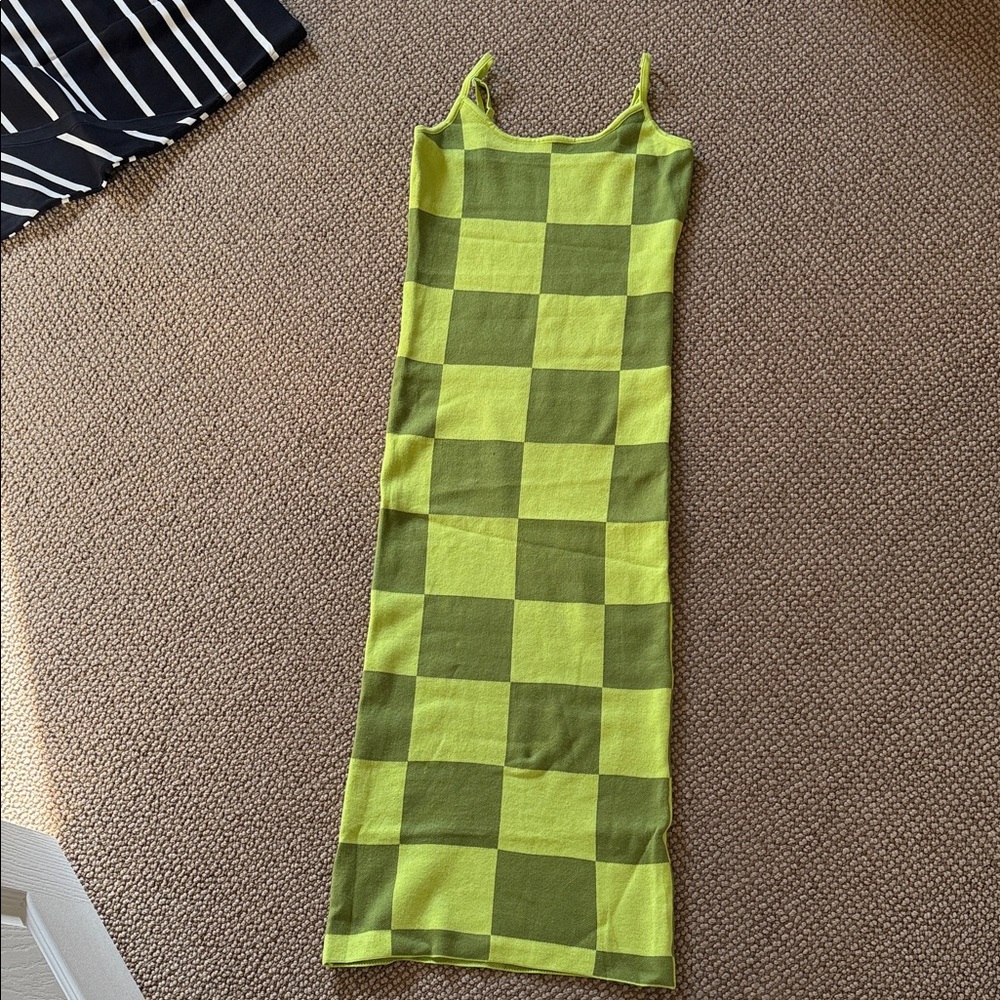 Green Checkered Sleeveless Dress